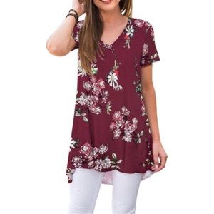 🆕 Women's Casual Short Sleeve Floral V-Neck Tunic Shirt Top Size: Medium (8/10)